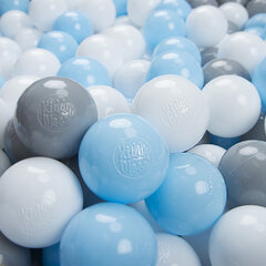 Играть в пластиковые шарики KiddyMoon для малыша 100 штук ∅ 6 см, сертифицированный продукт, произведенный в ЕС, серый/белый/светло-голубой цена и информация | Игрушки для малышей | kaup24.ee