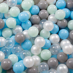 Играть в пластиковые шарики KiddyMoon для малыша 300 штук ∅ 6 см, сертифицированный продукт, произведенный в ЕС, перламутровый/серый/прозрачный/светло-голубой/мятный цена и информация | Игрушки для малышей | kaup24.ee