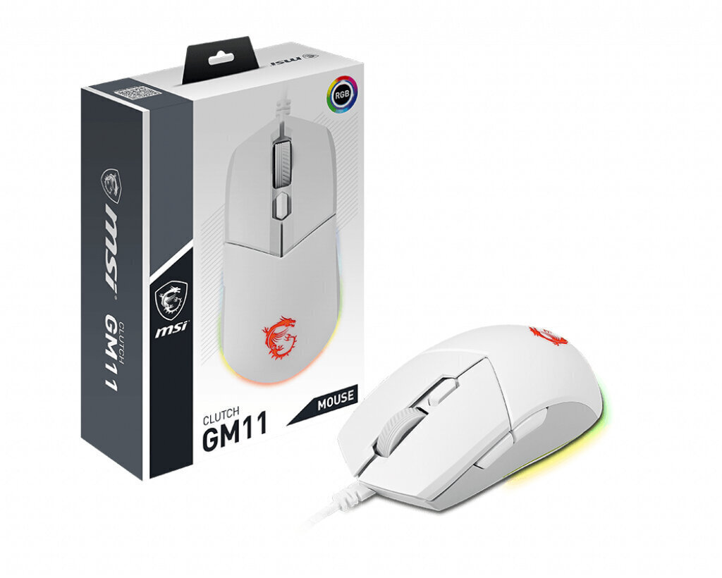 MOUSE USB OPTICAL GAMING/CLUTCH GM11 WHITE MSI hind ja info | Hiired | kaup24.ee