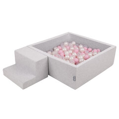Детская площадка KiddyMoon Foam с квадратным бассейном для шариков (100 шариков), лестница, светло-серый: белый/серый/розовая пудра цена и информация | Игрушки для малышей | kaup24.ee