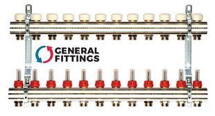 Reguleeritav kollektor General Fittings 2 rõngaste (voolumõõturitega) hind ja info | Torude ühendused, ventiilid | kaup24.ee