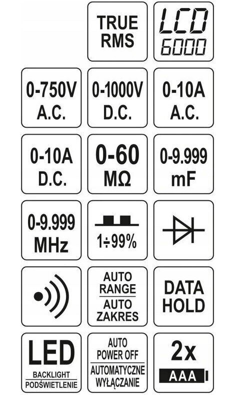 Multifunktsionaalne digitaalne tester LCD YATO, 6000 V, YT-73096 цена и информация | Käsitööriistad | kaup24.ee