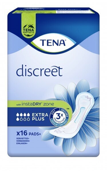 Sidemed Tena Discreet Extra Plus, 16 tk цена и информация | Tampoonid, hügieenisidemed, menstruaalanumad | kaup24.ee