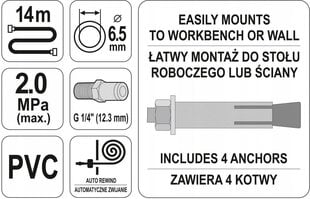 Õhuvoolik rullis Yato 1/4'', 10M, YT-24242 цена и информация | Механические инструменты | kaup24.ee