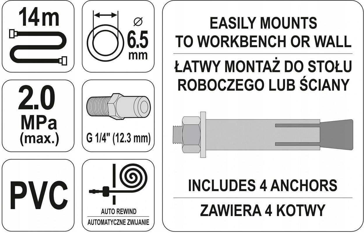 Õhuvoolik rullis Yato 1/4'', 10M, YT-24242 цена и информация | Käsitööriistad | kaup24.ee