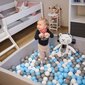KiddyMoon Baby Pehme Ümmargune Pallimeri 120x30 cm/300 Palli ∅ 7 cm, Pallidega Sertifitseeritud, Valmistatud Euroopas, helehall:hall-valge-helesinine hind ja info | Imikute mänguasjad | kaup24.ee
