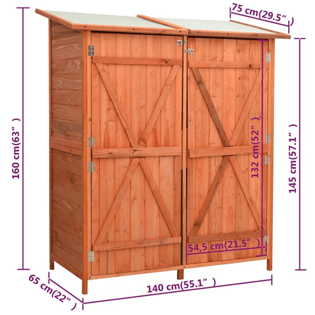 Aia tööriistakuur vidaXL, 135.5 x 75 x 160 cm, täiskuusepuit hind ja info | Tööriistakastid, tööriistahoidjad | kaup24.ee