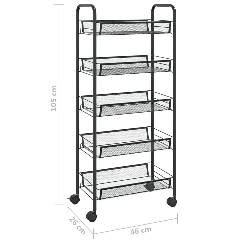 5-korruseline köögikäru vidaXL, must, 42 x 26 x 105 cm, raud hind ja info | Köögi- ja söögilauad | kaup24.ee