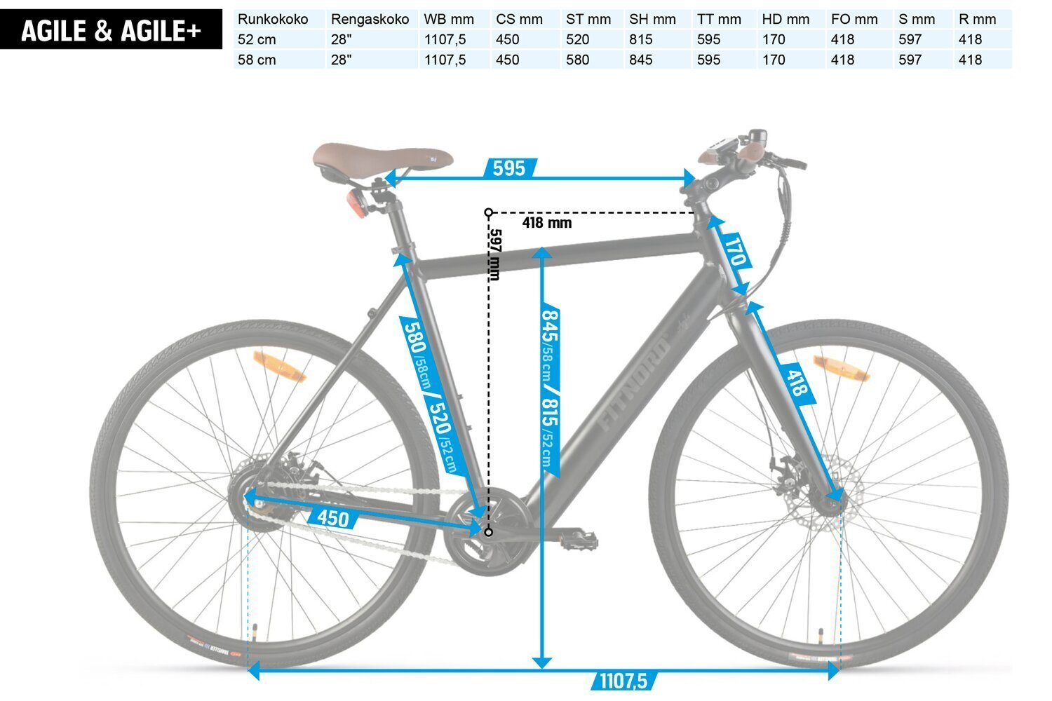 Elektrijalgratas FitNord Agile+, raam 52 cm hind ja info | Elektrirattad | kaup24.ee