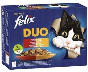 Felix Duo со вкусом говядины и птицы, курицы и почек, ягненка и телятины, индейки и печени, 12x85 г цена и информация | Кошачьи консервы | kaup24.ee