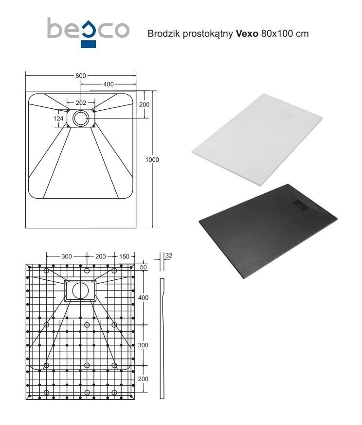 Dušialus Besco Vexo, 80x100 120 cm hind ja info | Dušialused | kaup24.ee