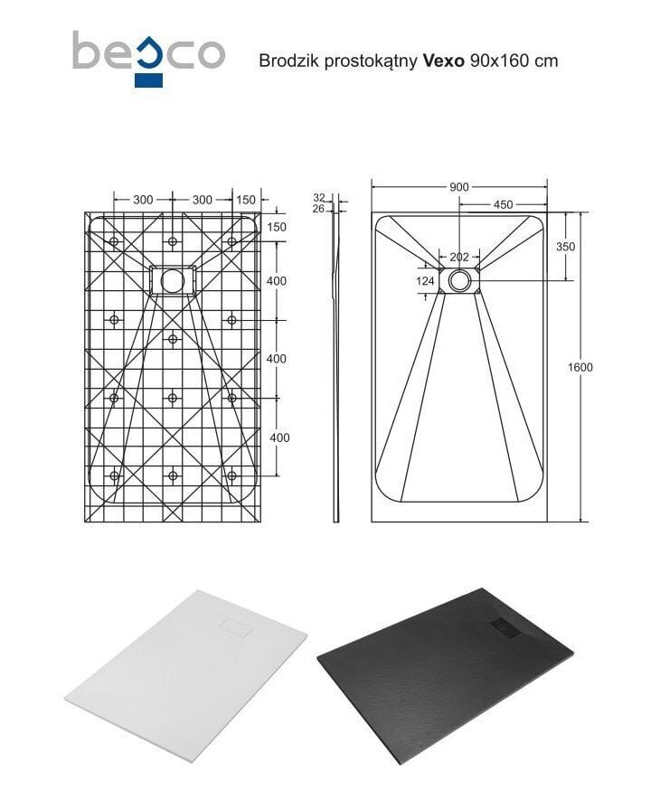 Dušialus Besco Vexo, 90x120,130,140,150,160,170,180 cm цена и информация | Dušialused | kaup24.ee