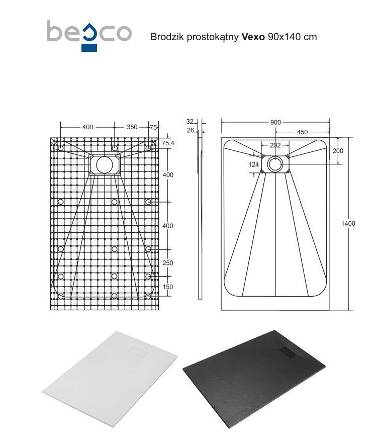 Dušialus Besco Vexo, 90x120,130,140,150,160,170,180 cm цена и информация | Dušialused | kaup24.ee