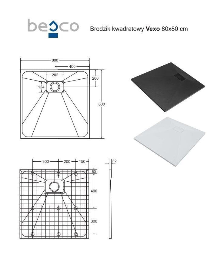 Kandiline dušialus Besco Vexo Black, 80x80, 90x90 cm hind ja info | Dušialused | kaup24.ee