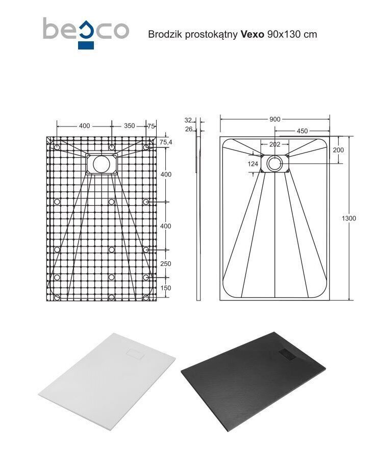 Dušialus Besco Vexo Black, 90x120,130,140,150,160,170,180 cm hind ja info | Dušialused | kaup24.ee