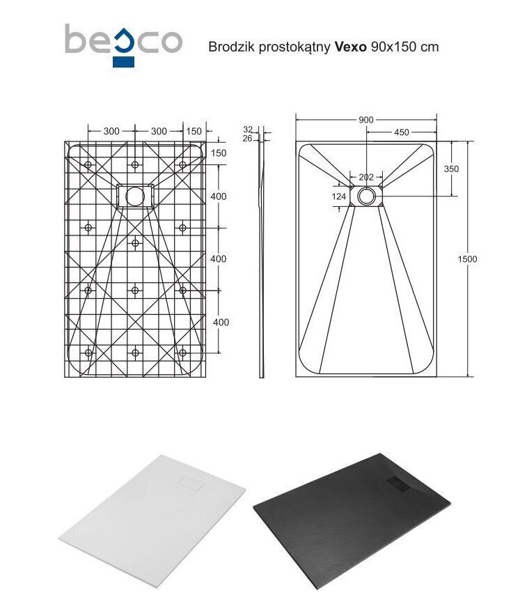 Dušialus Besco Vexo Black, 90x120,130,140,150,160,170,180 cm hind ja info | Dušialused | kaup24.ee