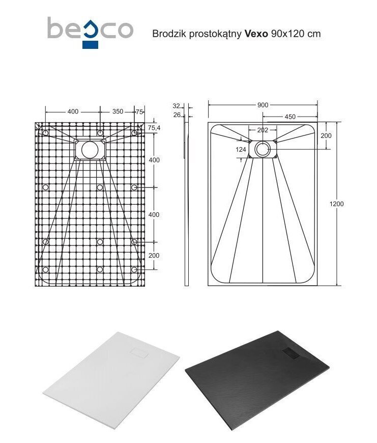 Dušialus Besco Vexo Black, 90x120,130,140,150,160,170,180 cm hind ja info | Dušialused | kaup24.ee