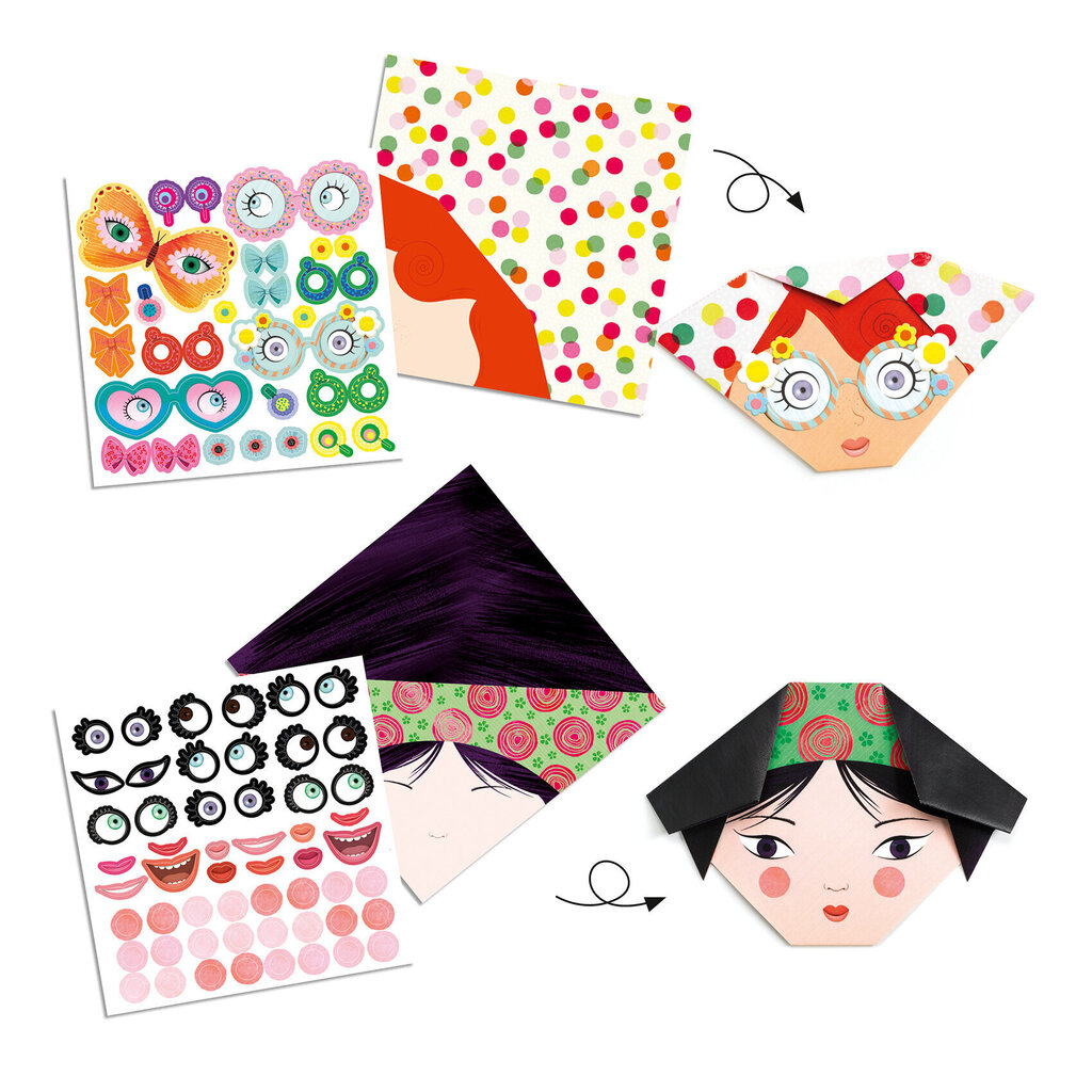 Origami paberid - Ilusad näod, DJECO DJ08757 hind ja info | Arendavad mänguasjad | kaup24.ee