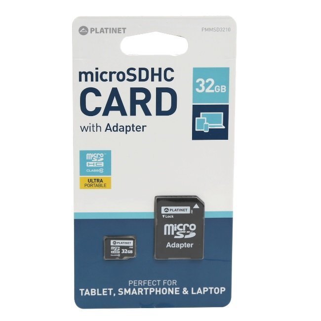 Mälukaart Platinet MicroSD 32GB (class10) + SD Adapter hind ja info | Mobiiltelefonide mälukaardid | kaup24.ee