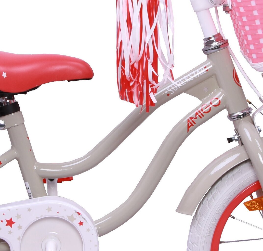 Jalgratas tüdrukutele AMIGO Superstar 14'' 21 cm, kreemikas/punane цена и информация | Jalgrattad | kaup24.ee