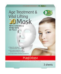 3D näomask Purederm Aging Treatment ja tõstmiseks 3 tk цена и информация | Маски для лица, патчи для глаз | kaup24.ee