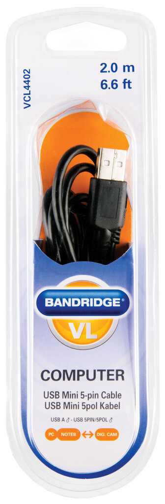 Valueline VCL4402 USB 2.0 A otsik - Mini 5Pin 2,0m (digifotokas) hind ja info | Kaablid ja juhtmed | kaup24.ee