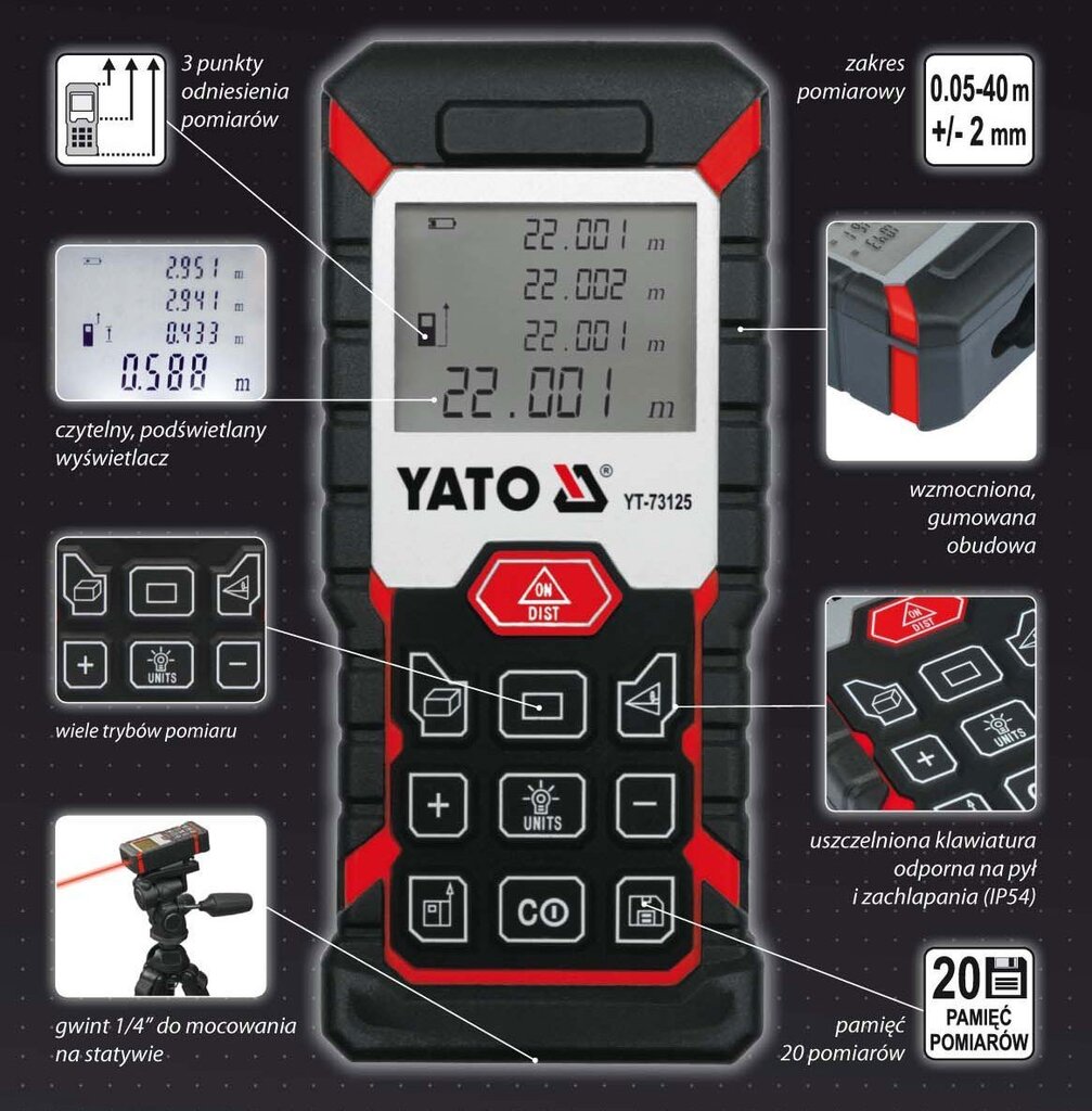 Laser kaugusmõõtja Yato YT-73125 цена и информация | Käsitööriistad | kaup24.ee
