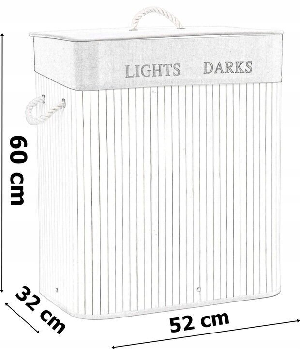 Bambusest pesukorv 100L 2 sektsiooni, valge hall цена и информация | Vannitoa sisustuselemendid ja aksessuaarid | kaup24.ee