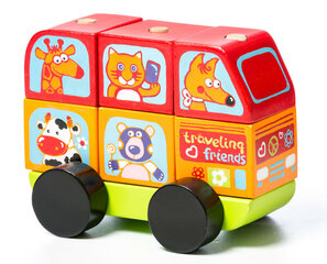 Puidust Buss lemmikloomadega, 7 detaili hind ja info | Imikute mänguasjad | kaup24.ee