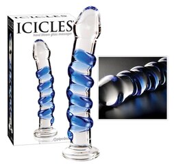 Слегка изогнутый стеклянный фаллоимитатор с синей спиралью Icicles No. 5 цена и информация | Фаллоимитаторы | kaup24.ee