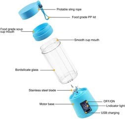Портативный беспроводной блендер, миксер, измельчитель с аккумулятором для коктейлей и смузи, синий цена и информация | Коктейльницы | kaup24.ee