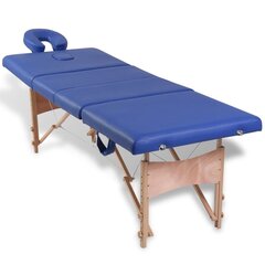 Складной массажный стол с деревянной рамой, 4 зоны, синего цвета цена и информация | Аксессуары для массажа | kaup24.ee