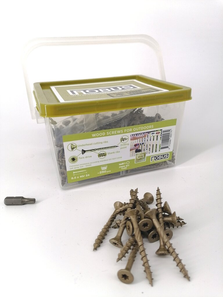 Puidukruvid välitöödeks, torx, C3, 5,0 x 40/24, 250 tk hind ja info | Kinnitusvahendid | kaup24.ee