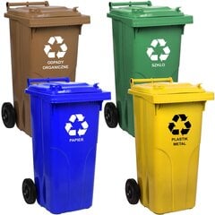 Набор контейнеров для мусора по 120 л:  желтый, синий, зеленый, коричневый цена и информация | Мусорные баки | kaup24.ee