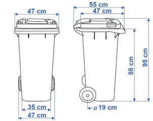 Набор контейнеров для мусора по 120 л: желтый, синий, зеленый, черный цена и информация | Мусорные баки | kaup24.ee