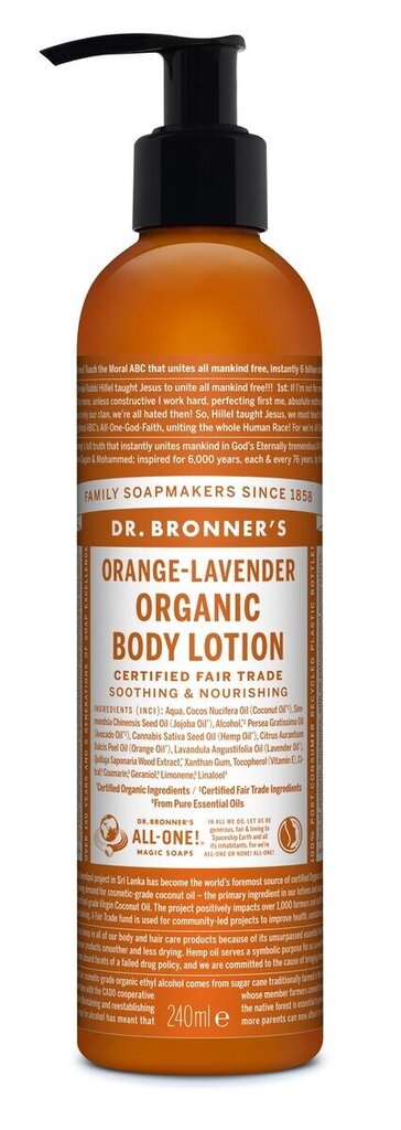 Dr. Bronner's Orange-Lavender orgaaniline kehakreem 240 ml, apelsin-lavendel hind ja info | Kehakreemid, losjoonid | kaup24.ee