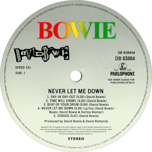 David Bowie - Never Let Me Down, LP, vinüülplaat, 12" vinyl record hind ja info | Vinüülplaadid, CD, DVD | kaup24.ee