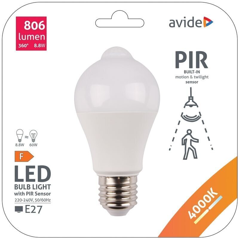 Led pirn Avide 8,8 W A60 E27 4K Pir sensor hind ja info | Lambipirnid, lambid | kaup24.ee