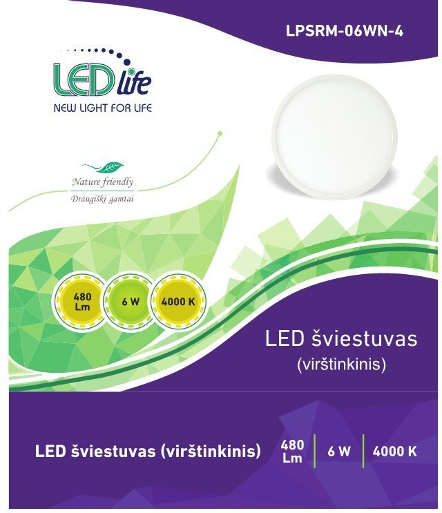 LEDlife LED laevalgusti 6W (ümar) цена и информация | Seinavalgustid | kaup24.ee