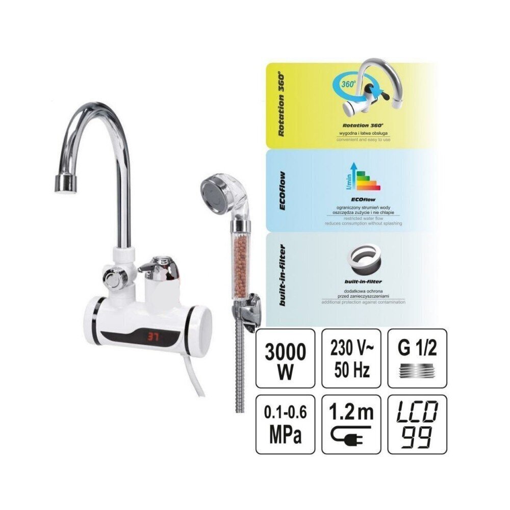 Elektriline veesoojendi/segisti dušiga LCD KATLA4 hind ja info | Boilerid | kaup24.ee