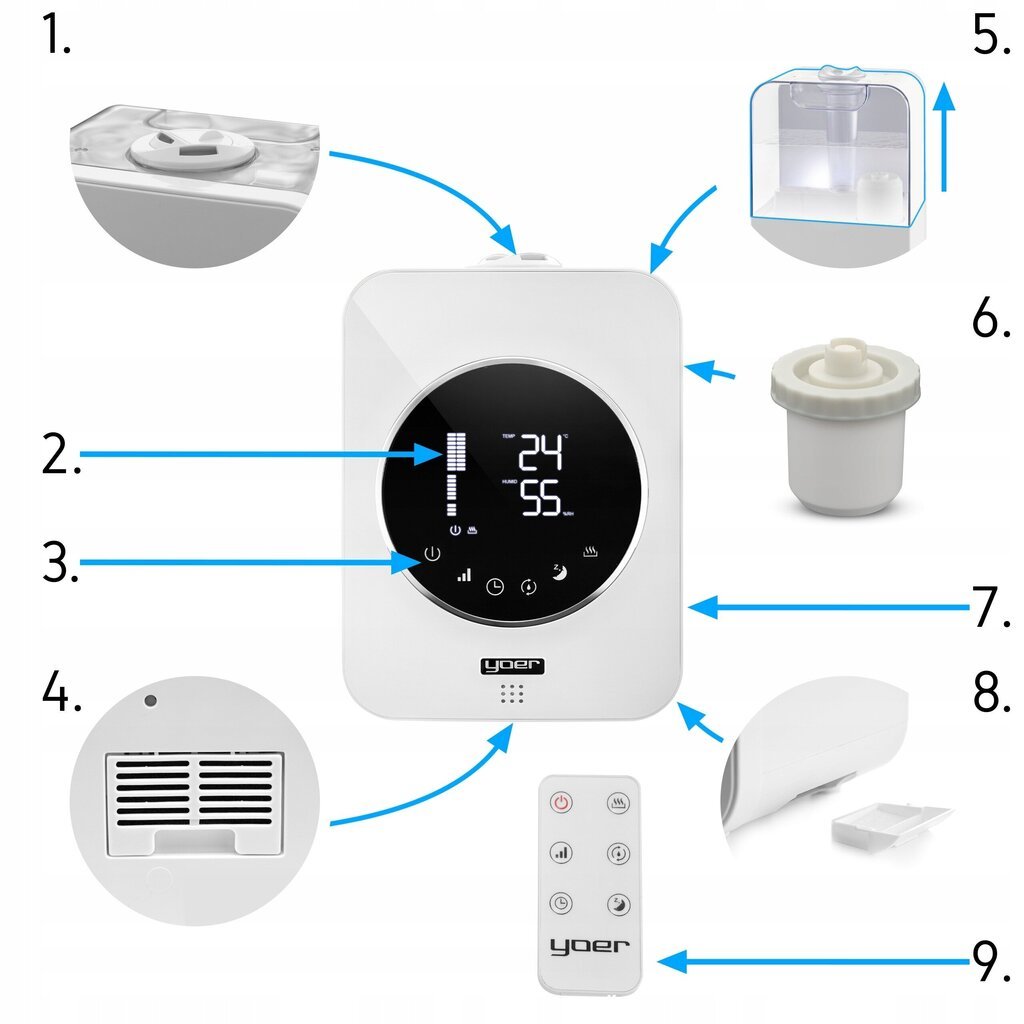 Ultraheli ionisaator ja niisutaja 4 in 1 Yoer, 40 W цена и информация | Õhupuhastajad | kaup24.ee