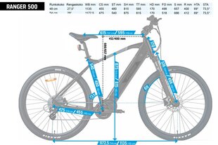 Электрический горный велосипед FitNord Ranger 500 (аккумулятор 612 Втч), рама 45 см цена и информация | Электровелосипеды | kaup24.ee