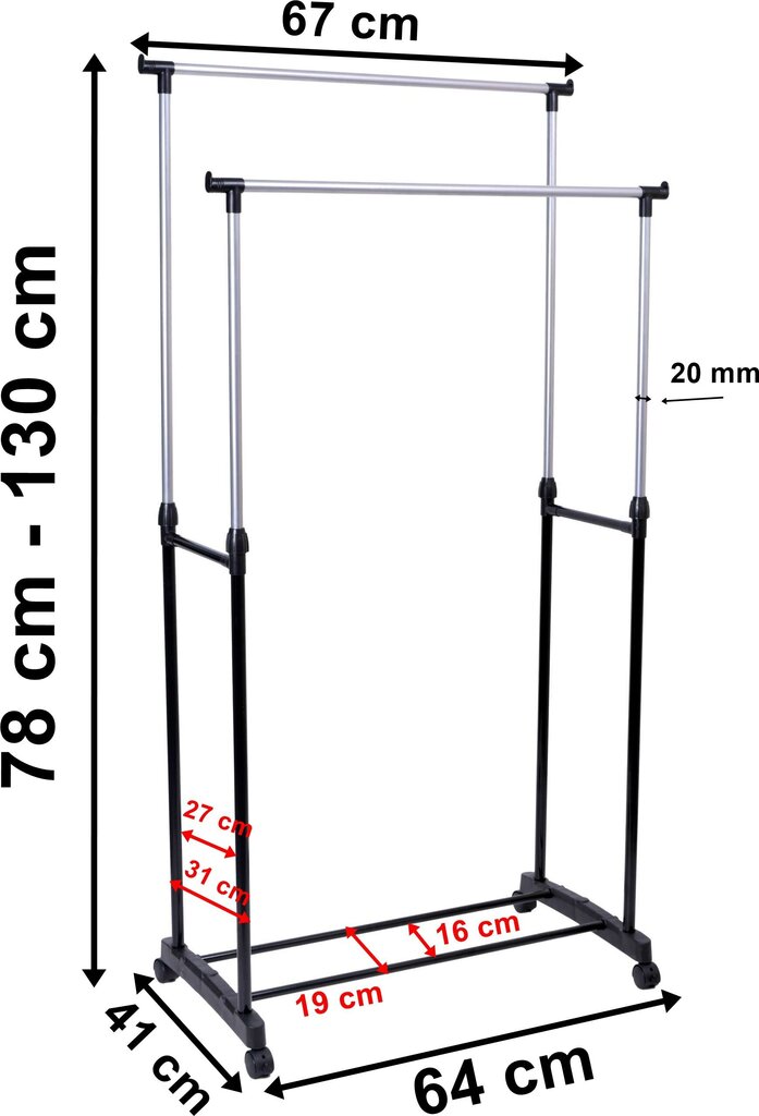Kahekordne MIA riidepuu ratastel hind ja info | Riidepuud ja -kotid | kaup24.ee