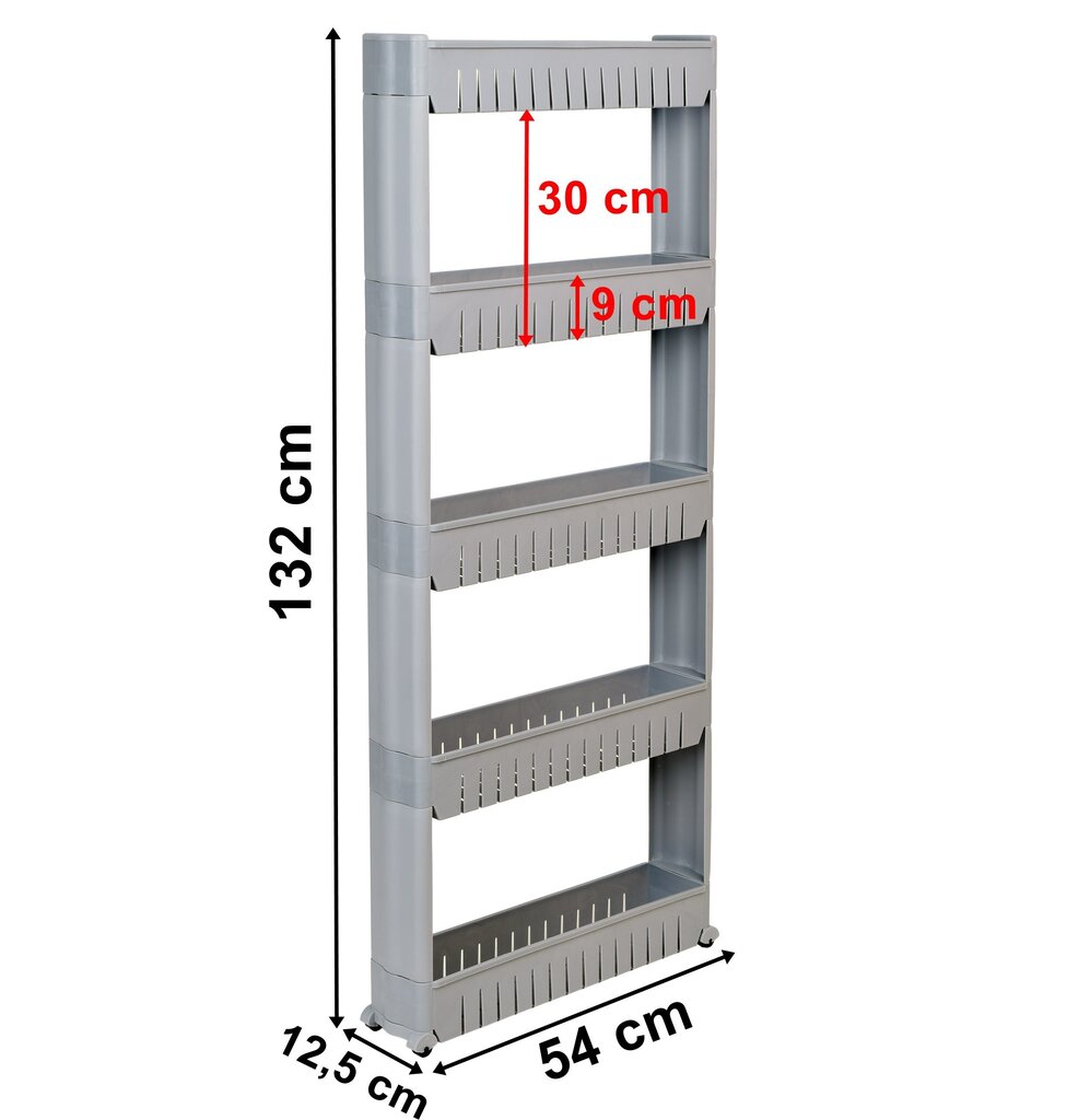 Mobiilne kapp ratastel, 5 riiulit, hall цена и информация | Köögikapid | kaup24.ee