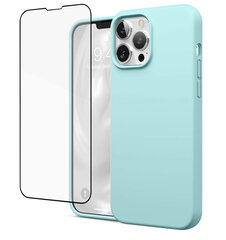 Protection set -silikoonist ümbris Apple iPhone 13 Pro SoundBerry(real liquide silicone) sinine - blue island + kaitseklaas Superior 5D hind ja info | Telefoni kaaned, ümbrised | kaup24.ee