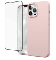 Protection set -silikoonist ümbris Apple iPhone 13 Pro SoundBerry(real liquide silicone) roosa-Mistyrose + kaitseklaas Superior 5D hind ja info | Telefoni kaaned, ümbrised | kaup24.ee