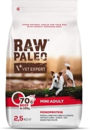 Raw Paleo teraviljavaba kuivtoit väikest tõugu koertele Adult Mini veiselihaga, 2,5 kg hind ja info | Kuivtoit koertele | kaup24.ee