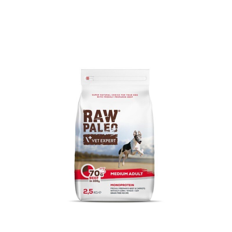 Raw Paleo teraviljavaba kuivtoit keskmist tõugu koertele Adult Medium veiselihaga, 2,5 kg hind ja info | Kuivtoit koertele | kaup24.ee