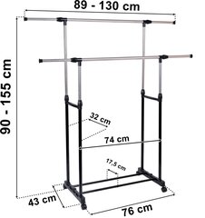 Вешалка DARA двойная, черный цена и информация | Вешалки и мешки для одежды | kaup24.ee