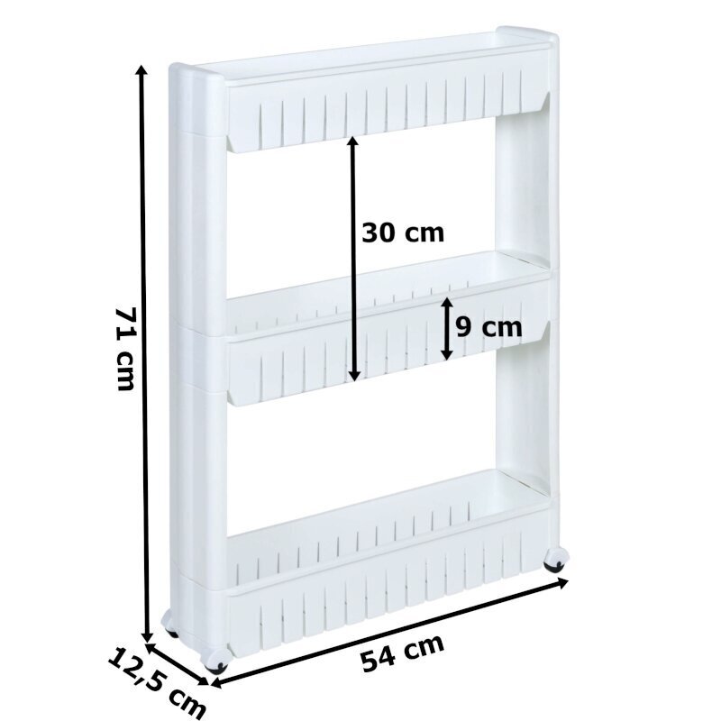 Mobiilne kapp ratastel, 3 riiulit, valge цена и информация | Köögitarbed | kaup24.ee